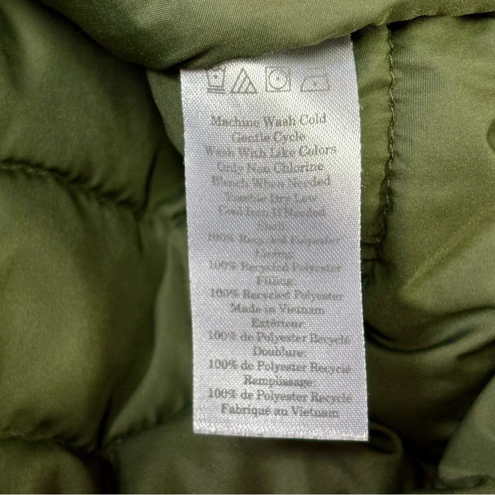 Everlane ReNew Lightweight Quilted Puffer Jacket Zip Up Army Green Packable XS
